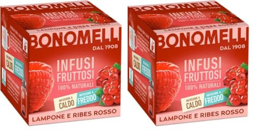 Bonomelli Infusi Fruttosi, Lampone e Ribes Rosso, Confezione da 24 filtri, Gusto Rinfrescante e Lievemente Acidulo, Infusione a Caldo e a Freddo, Ingredienti 100% Naturali (24g)