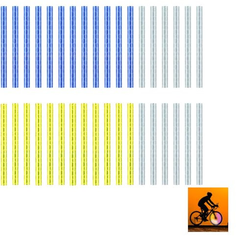 leersao 36 Stück Speichenreflektoren Fahrrad,360° Sichtbarkeit Reflektoren Fahrrad,Speichenreflektoren für Gängigen Speichenräder,Fahrrad-Reflektor für Nachtfahrten（blau, gelb und Silber）