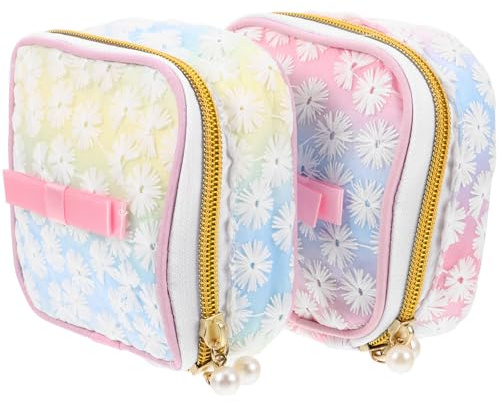 Artibetter Bolsas para Compresas Sanitarias Portátiles Bordado de Malla Cierre Cremallera Tamaño Compacto 2 Piezas Diseño Práctico Adecuado para Color Aleatorio para Uso Diario y Viajes