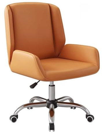 Justerbar skrivbordsstol Ergonomiskt ryggstöd Hemdatorstol Läder Vadderade fåtöljer med svängbara hjul, Besöksstolar for konferensrum(Orange B)