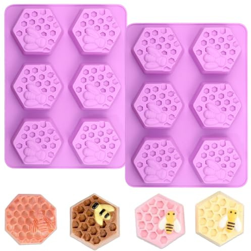 YXHZVON 2 Piezas Moldes para Jabones, Moldes Hacer Jabon Formas de Colmena, 6 Cavidades Moldes Silicona para Jabón, Velas, Chocolate, Hielo y Pasteles | Molde de silicona antiadherente para fondant, para caramelos, nueces, gelatina