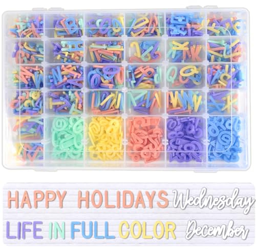 Letter Board Letters Only, 3/4 Inch Colored Plastic Letters for Felt Letter Board Sign (760 Characters in 5 Colors) in Organizer, Multicolor Pre-cut Letterboard Letters for Changeable Message Board