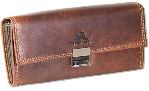 Woodland® Portafoglio da cameriere con ampio scomparto rinforzato in pelle bovina di alta qualità, color cognac/multicolore, Cognac/Multicolor, L x H x T (cm) = 18.5 x 9.5 x 4.5, Portamonete