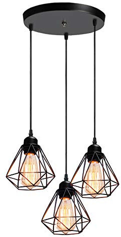 iDEGU 3 Luci Lampada a Sospensione Vintage Ø16CM Lampadario a Sospensione Industriale E27 Lampadario Metallo in Stile Gabbia Geometrica Lampada da Soffitto per Cucina Camera Corridoio (Rotondo)