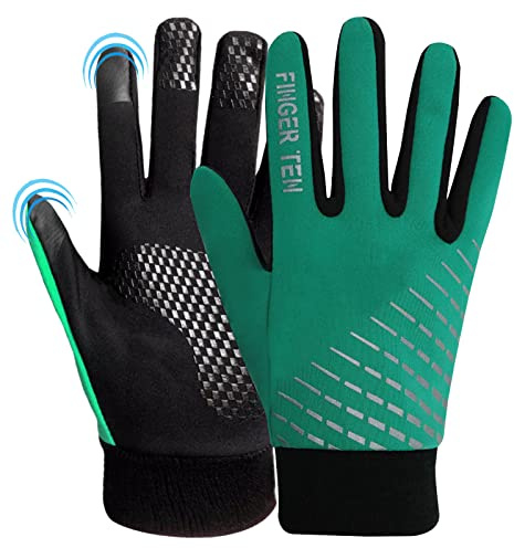 FINGER TEN Gants Velo Enfant Hiver Chaud Sport Anti-DÉRapant avec ÉCran Tactile Tactile Paire Valeur, Gant Running Jeunes Garçons Garçons Filles Ecole (S, Vert)