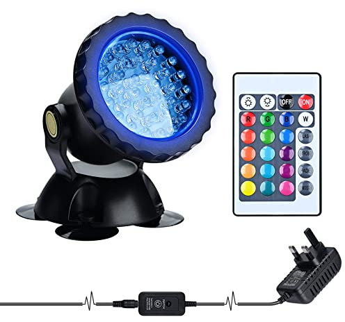 Lychee LED Lighting Gartenteich Lampe RGB Aquarium Licht, Fernbedienung Unterwasser Spot Licht IP68 Wasserdicht für Gartenteich Aquarium Beleuchtung, EU stecker (1 stücke)