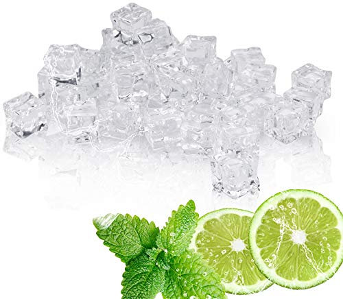 DURANTEY 60 cubetti di ghiaccio in acrilico finti, riutilizzabili, in plastica trasparente artificiale, 20 x 20 mm, cubetti di ghiaccio permanenti, quadrati in plastica per decorazioni fotografiche