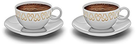 ARZUM, Weiße Okka Türkische Kaffeetassen 2er Set Porzellan in schwarzer Geschenkbox