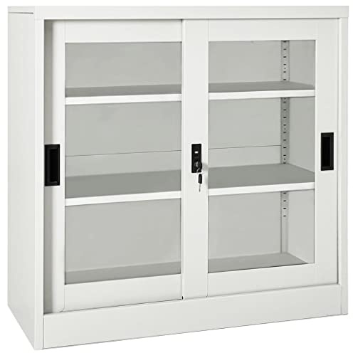 vidaXL Armoire à Portes Coulissantes Classeur Armoire à Dossiers Armoire de Classement Stockage de Fichiers Gris Clair 90x40x90 cm Acier