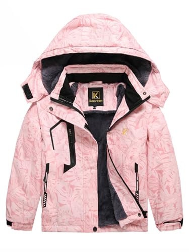 Keevoom Girls Interchangeable Jacket,Kids Fleece Ski Jacket Waterproof Heating Rian Jackets Windproof Snow Coat Pink 6/7
