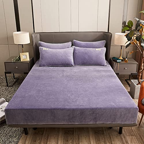 Sedefen Warme Spannbettlaken 90x200cm Lila Winter Flannell Bettlaken Plüsch Flauschige Cashmere Touch Boxspringbett Spannbetttuch für 25 bis 30cm Matraze