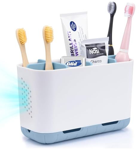 toprance Portaspazzolino da denti, organizer con divisori regolabili per lavabo, grande portaspazzolino elettrico per famiglia, bambini, blu