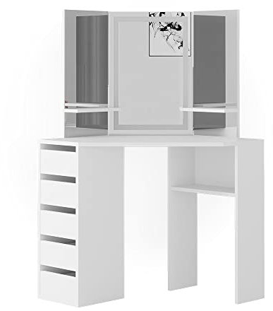 Vicco Frisiertisch für die Ecke Arielle, Kosmetiktisch mit Spiegel, Weiß, 110 cm mit LED-Spiegel