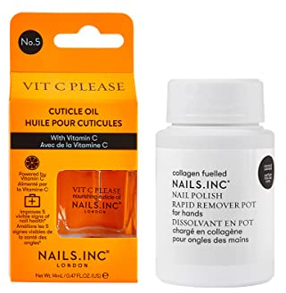 Nails.INC Nourish My Nails 2-Piece Nail Treatment Set – Vitamin C Cuticle Oil & Collagen Nail Polish Remover Pot, Hydrating & Strengthening Nail Care Duo, Vegan & Cruelty-Free Manicure Essentials