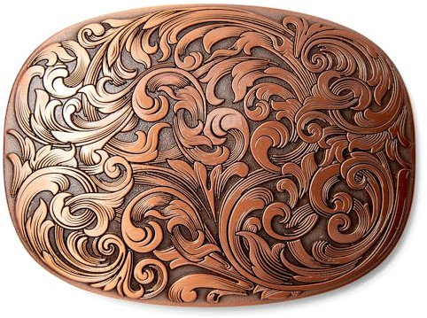 Itera Antique Engraved Floral Belt Buckle - Stylish, Heavy-Duty, Vintage Western Accessory Copper