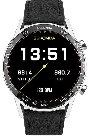 Sekonda Active Plus Smartwatch 45 mm mit schwarzem Lederband 30178