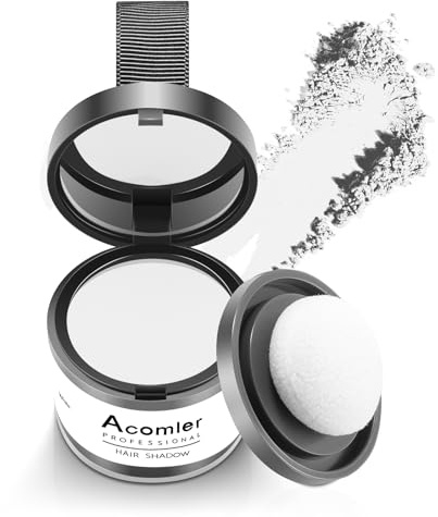 Acomler Instantly Root Cover Up Hairline Shadow Powder, Root Touch Up Hair Powder, White Hairline Cover for Thinning Hair, Grey Hair Coverage for Women Men with Eyebrows,Beard Line,Bald Spots (White)