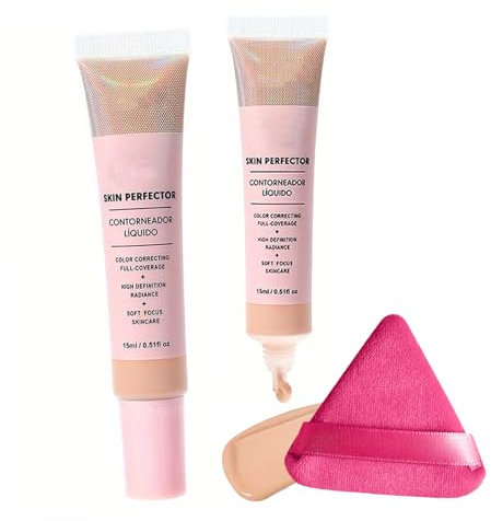 CC Cream Foundation - Skin Tone Adjusting Matte, Colour Correcting Brightening Face Cream, Full Coverage Anti-Redness With Triangle Powder Puff Set (Natural)