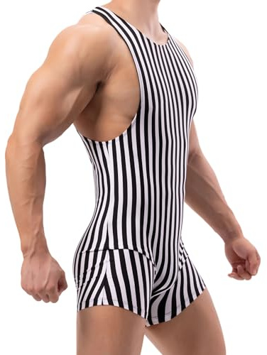 YUFEIDA Men's Sports Undershirt Jumpsuit Leotard Slim Fit Bodysuit All in One Pajamas Wrestling Singlet Underwear