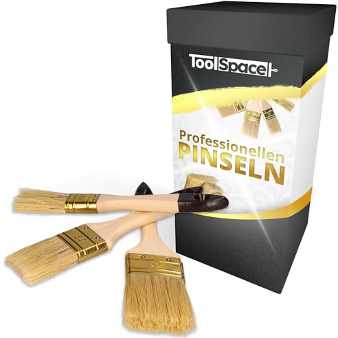 ToolSpace Set 3 Pennelli Piatti Professionali in Setola Naturale per Pittura Acrilico Olio Smalto Legno Manico Legno Massiccio Spazzole per Dipingere Mobili Pareti Arte Fai da Te 25mm 36mm 50mm