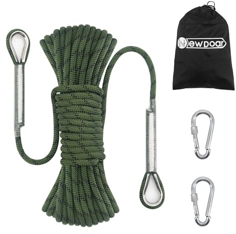 NewDoar 14KN statiskt klättringsrep 8 mm (5/16 tum) tillbehörssladdutrustning 10 m (66 fot) (20 m) 98 fot (30 m) 165 fot (50 m) flyktrep med 2 karbinhakar för isklättringsutrustning,