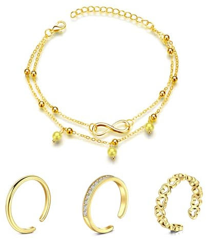 incaton Bagues d'Orteil Bracelet de Cheville pour Femme Réglable Bague de Pied Anneaux d'Orteil Bague Orteil Ensemble Bijoux de Pied d'Été de Plage