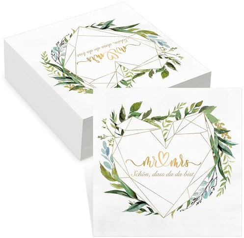 Tenare 80 Stück Servietten Schön DASS du da Bist Hochzeitsservietten 3 Lagig Papierservietten Gästehand Servietten Einweg Eukalyptus Servietten aus Weichem Papier für Brautdekorationen Hochzeitsfeier