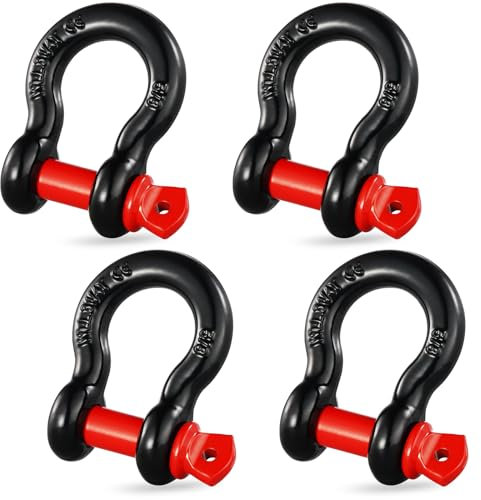 VEVOR D Ring Grillete 3.25T Juego de 4 Grillete de aleación de Acero 13T de Resistencia a la Rotura con Pasador de Tornillo de 19 mm, grillete de Remolque para vehículos Todo Terreno, Accesorios de