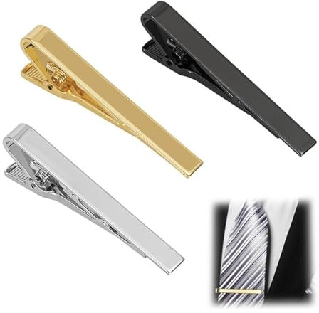 3-Stück Krawattenklammern für Herren, Krawattenklammer, Klassische Krawattenklammern Edelstahl, Metall Tie Clips Set, Schwarz, Gold, Silber, für Krawatten Männer Alltag Hochzeit Jahrestag Geschäft