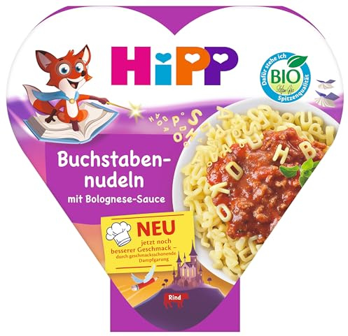 HiPP Bio Buchstabennudeln mit Bolognese-Sauce (6 x 250g), Menü ab 1 Jahr, schonend dampfgegart, vegetarisch, kindgerecht gewürzt, in Bio-Qualität