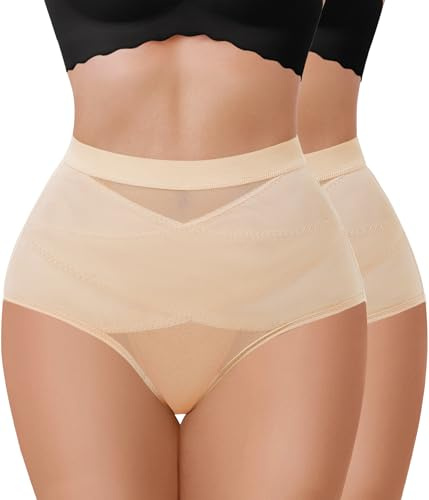 Gotoly 2 pezzi Shapewear per le donne mutandine controllo pancia inferiore vita trainer mutandine dimagrante modellante intimo body shaper, Beige+beige, L