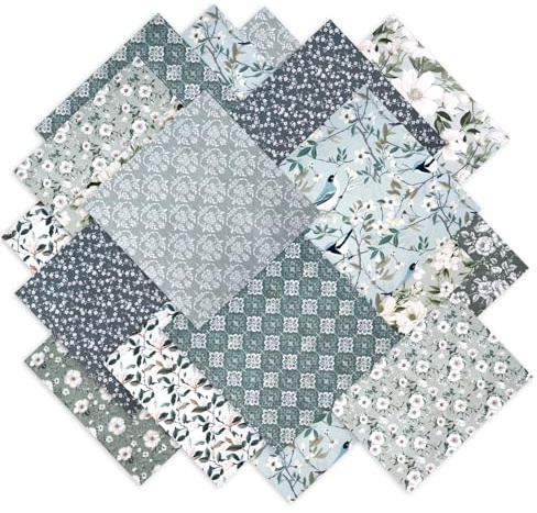 LetCart 20 Piezas 25x25cm Diseño de Retales Algodón Telas, Tela Algodon, Telas Patchwork, Cuadrada Florales Precortados para Costura DIY, Acolchado y Manualidades (Flores Verde)