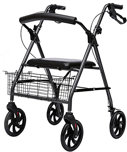 QHLMLL Déambulateur Pliable Robuste avec siège et Roues de 6 Pouces, pour Personnes âgées, avec Panier, Freins et Dossier, Utilisation en intérieur et en extérieur