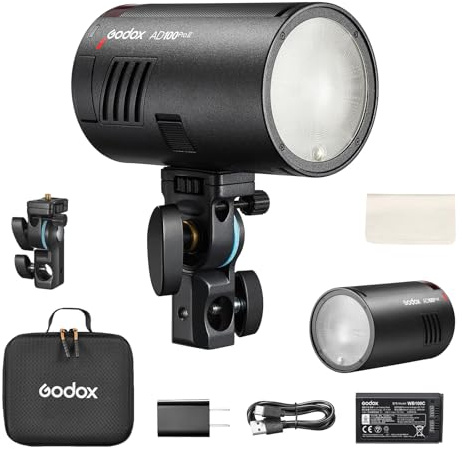 Godox AD100 Pro II AD100Pro II Pocket Outdoor Flash Strobe, 100Ws 2.4G TTL 1/8000s HSS Monolight, 0.01-1.5s Recycle, 490 Full Power Flashes, LED Modeling Lamp, GODOX AD 100 Pro II with Color Indicator