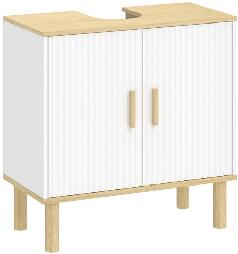 HOMCOM Mueble Bajo Lavabo de Baño con Estante Ajustable 60x30x61 cm Blanco