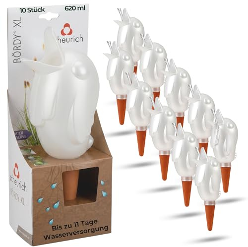 Scheurich Wasserspender XL Weiß 10 Stück - 620ml Wasser für bis zu 7 Tage Champagne Pearl Höhe 29 cm mit Tonkegel