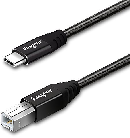 Fasgear Cavo Midi USB C, cavo da Tipo C a USB B, Cavo scanner in nylon intrecciato per stampante con connettore in metallo compatibile con HP, Canon, stampanti, tastiera Midi e altro (1m, Nero)