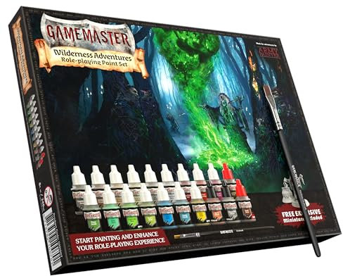 The Army Painter Gamemaster: Wilderness Adventures Role-playing Paint Set, 20 Dropper Bottles of 12ml Non Toxic Acrylic Paints for Miniature Painting, 1 Drybrush, 1 Plastic Witch Miniature