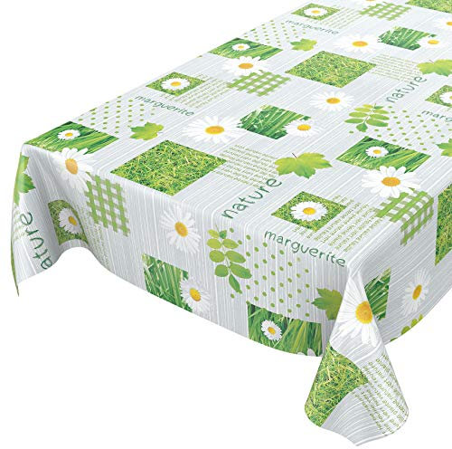 Wachstuchtischdecke abwaschbar Garten Tischdecke Wachstuch Rund Oval Eckig Indoor Outdoor Karo Kamille Grün 160x140cm