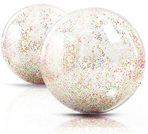 Novelty Place de Playa inflables Deportivas Transparentes con Lentejuelas de Brillo arcoíris y Confeti-Summer Beach Pool Party Toy Volleyball Game - Paquete de 2 (16 Pulgadas y 12 Pulgadas)