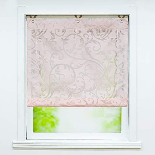 Joyswahl Voile Ösenrollo Transparenter Raffrollo mit Blumen Ausbrennerqualität »Jesscia« Schals Fenster Gardine mit Hakenaufhängung, Raffrollo ohne Bohren BxH 45x130cm, Pink 1 Stück