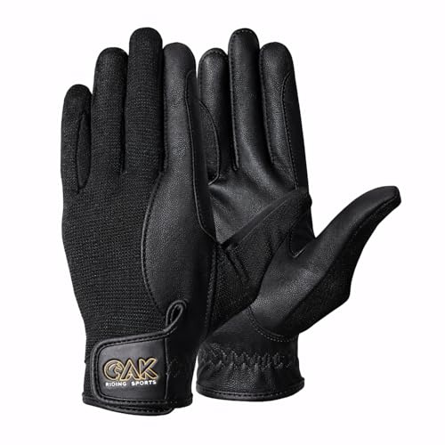 AK Solar Tech Summer Horse Riding Gloves – Soft Leather Equestrian Gloves with Breathable Mesh, Lightweight & Durable Grip for Women & Men (Black, L)