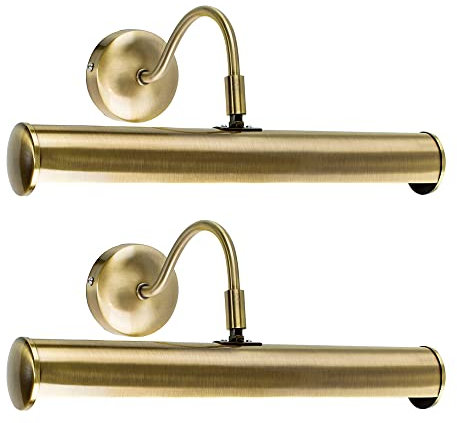 MiniSun | Pair of Traditional Adjustable Twin Picture Wall Light in an Antique Brass Effect Finish - Complete with 3w LED Pygmy Bulbs 3000K | Wall Lights & Home Improvements Essential