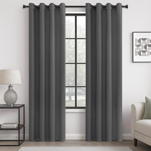 MRTREES Blackout Curtains Bedroom 88 Drop 2 Panels Dark Grey Aubergine Eyelet Thermal Curtain for Living Room Soft Texture Window Treatments for Kids 55x88 Inch 140x225 CM