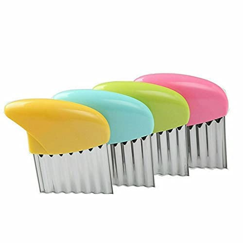 Potato Chipper Stainless Steel Crinkle Slicer Wavy Blade Chips Cutter Kitchen Cooking Tool for Chips French Fries Vegetables Fruits (1 x Random Color Potato Chipper)