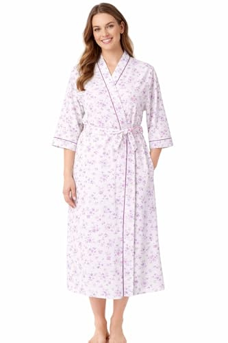 ER Direct Ladies Floral Dressing Gown Women Lightweight Polycotton Wrap Robe with Pockets & Tie Belt Housecoat Bathrobe Loungewear UK 10-30