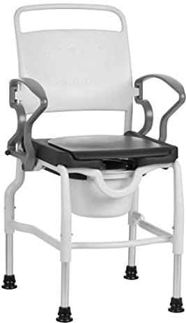 Toilettenstuhl für Senioren FabaCare Konstanz, Duschstuhl, mit Eimer, abschwenkbare Armlehnen, Nachtstuhl, Hygienestuhl, Leibstuhl, WC-Stuhl, made in Germany, bis 130 kg, Grau-Grau