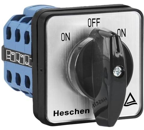 Heschen Universal kambrytare 20 A 660 V, SZW26-20/B303.3 tryckknapp 3 lägen (ON)-OFF-(ON) fjädrad, 3-fas vridbrytare med 12 klämmor för kranstyrning och skrivdrift, TÜV & CE