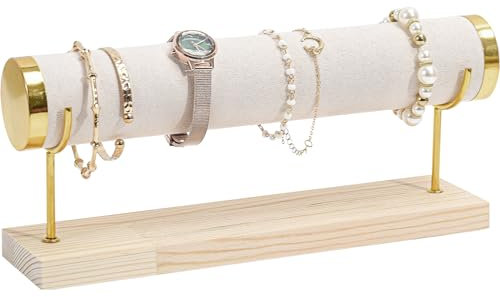 ProCase Detachable Bracelet Holder Stand, Gold Bracelet Organiser for Selling, Velvet Wrap Bracelet Display Rack with Wooden Base for Bangles Scrunchies Watches - 1 Tier, Beige