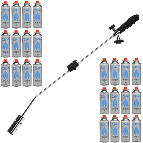 ZMC - Herbicida de 2,5 kW + 24 cartuchos de gas de 227 g, quemador de malas hierbas con encendido piezoeléctrico, deflagrante con potencia de llama ajustable hasta 1400 °C, para jardín y pasarela sin